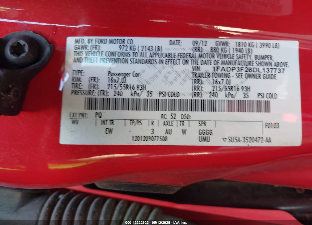 2013 FORD FOCUS SE VIN: 1FADP3F28DL137737