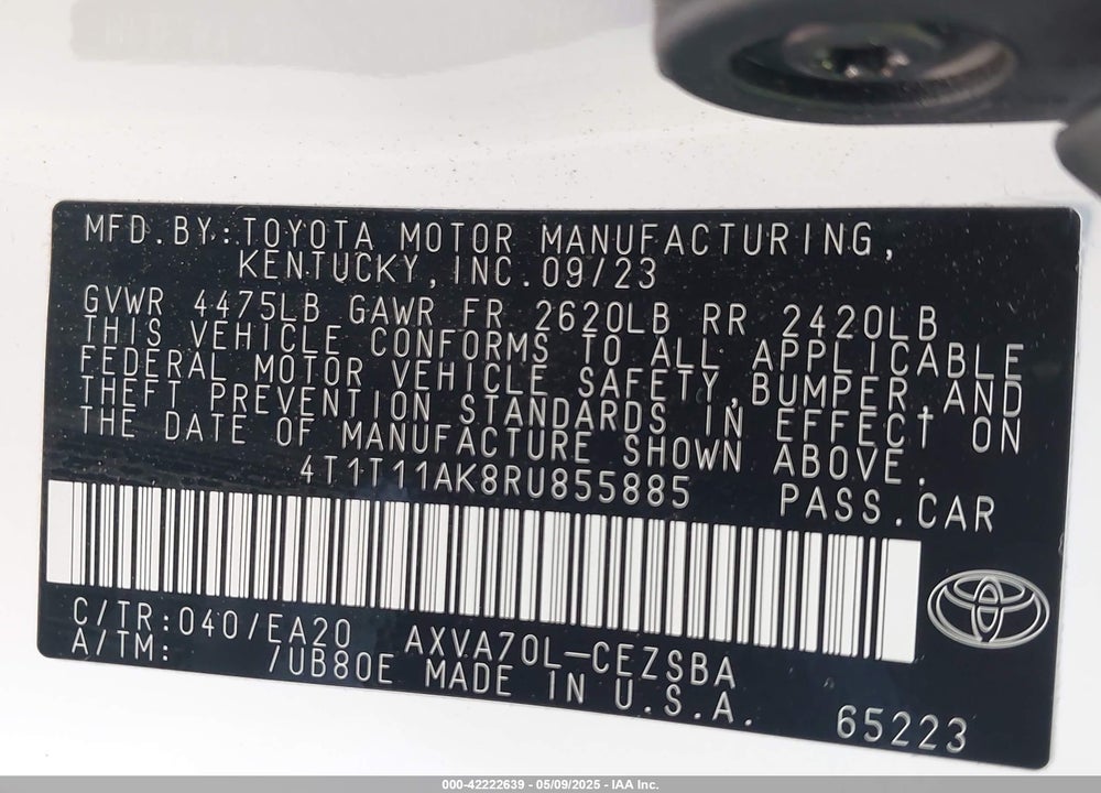 2024 TOYOTA CAMRY SE VIN: 4T1T11AK8RU855885
