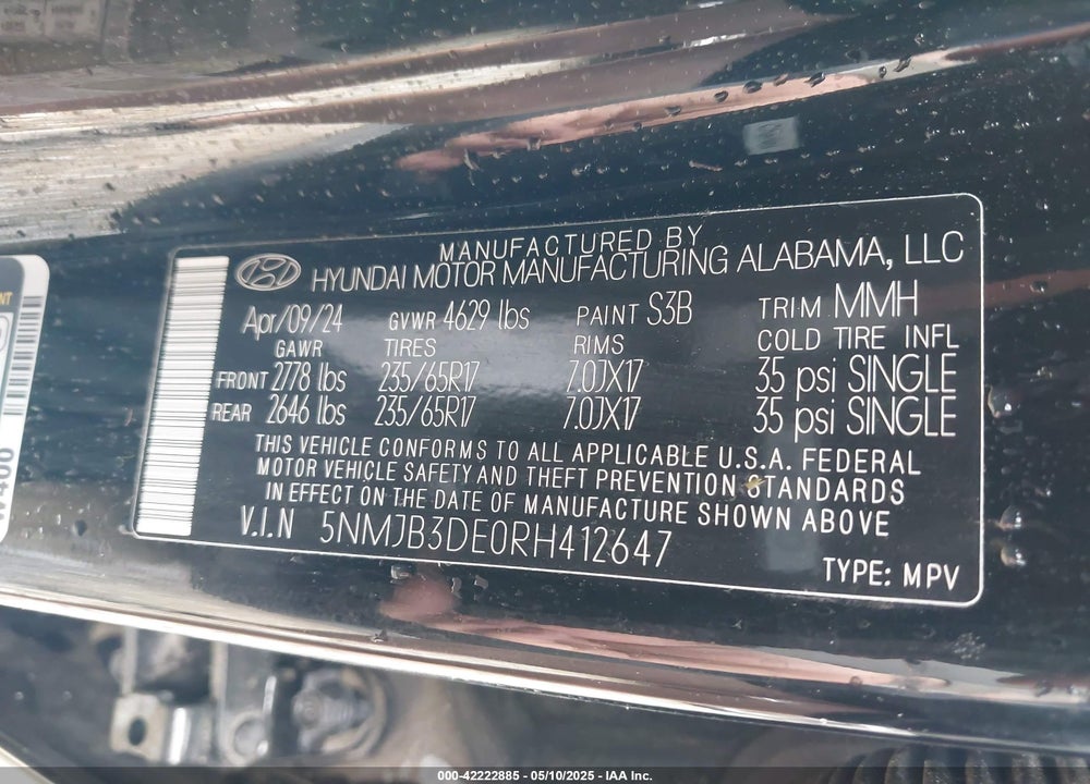 2024 HYUNDAI TUCSON VIN: 5NMJB3DE0RH412647