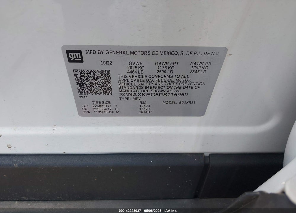 2023 CHEVROLET EQUINOX VIN: 3GNAXKEG5PS115950