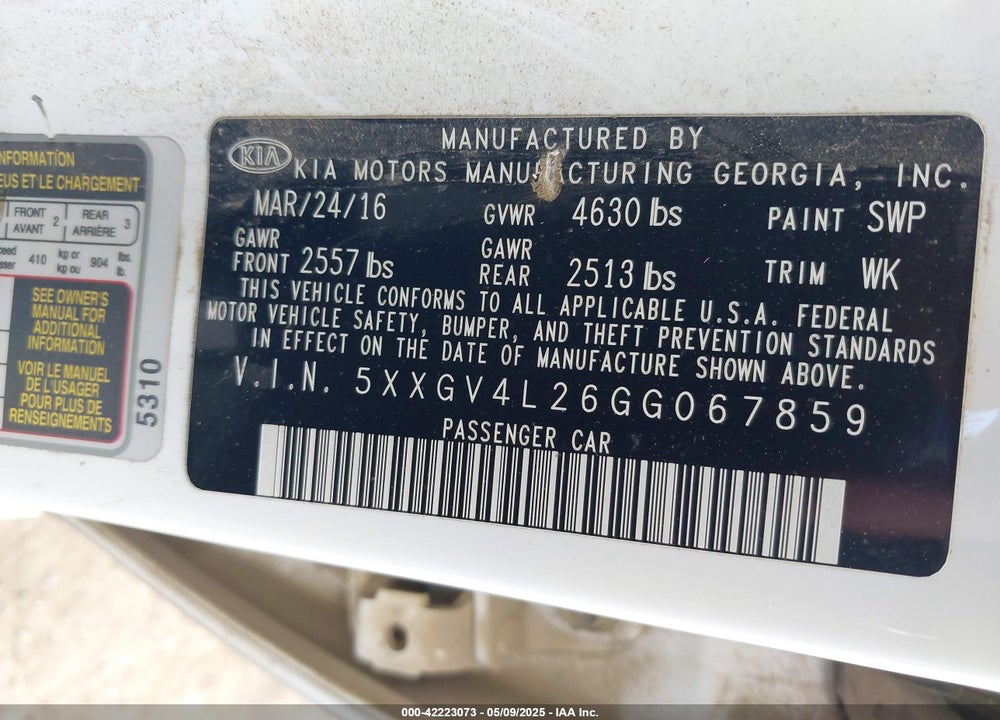 2016 KIA OPTIMA SXL TURBO VIN: 5XXGV4L26GG067859