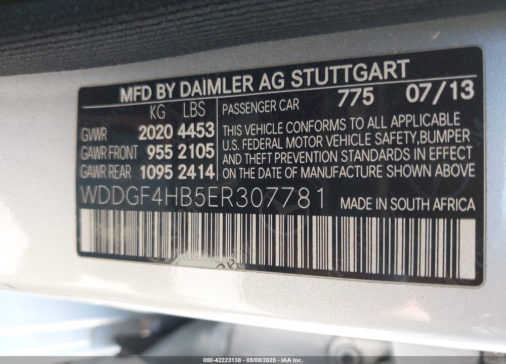 2014 MERCEDES-BENZ C CLASS VIN: WDDGF4HB5ER307781