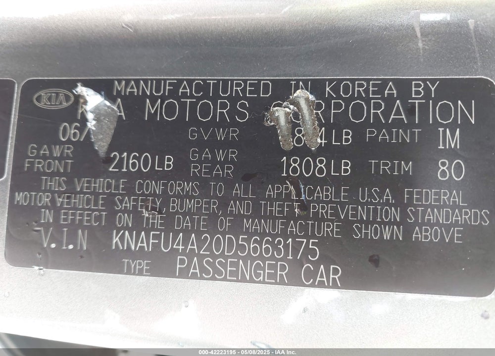 2013 KIA FORTE EX VIN: KNAFU4A20D5663175