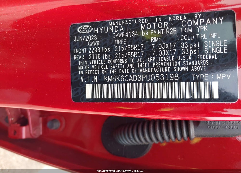 2023 HYUNDAI KONA SEL VIN: KM8K6CAB3PU053198