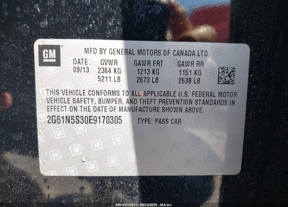 2014 CADILLAC XTS VIN: 2G61N5S30E9170305