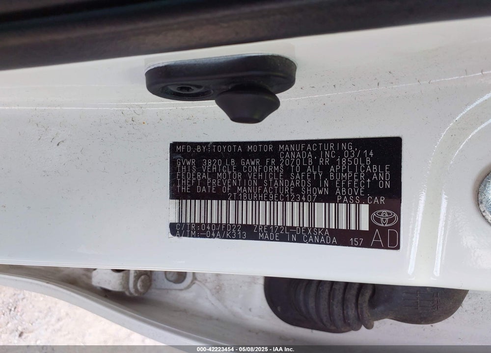 2014 TOYOTA COROLLA VIN: 2T1BURHE9EC123407