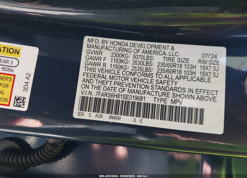 2025 HONDA CR-V VIN: 7FARS6H81SE019681