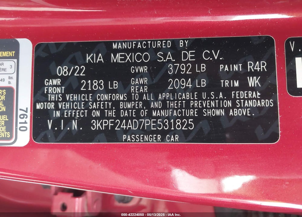 2023 KIA FORTE LXS VIN: 3KPF24AD7PE531825