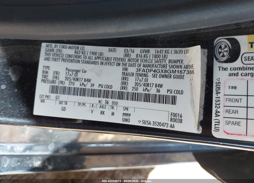 2016 FORD FIESTA ST VIN: 3FADP4GX8GM167386