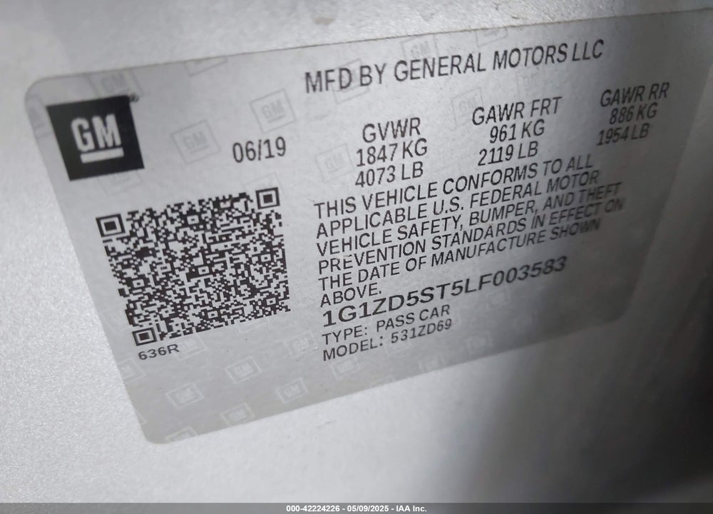 2020 CHEVROLET MALIBU VIN: 1G1ZD5ST5LF003583
