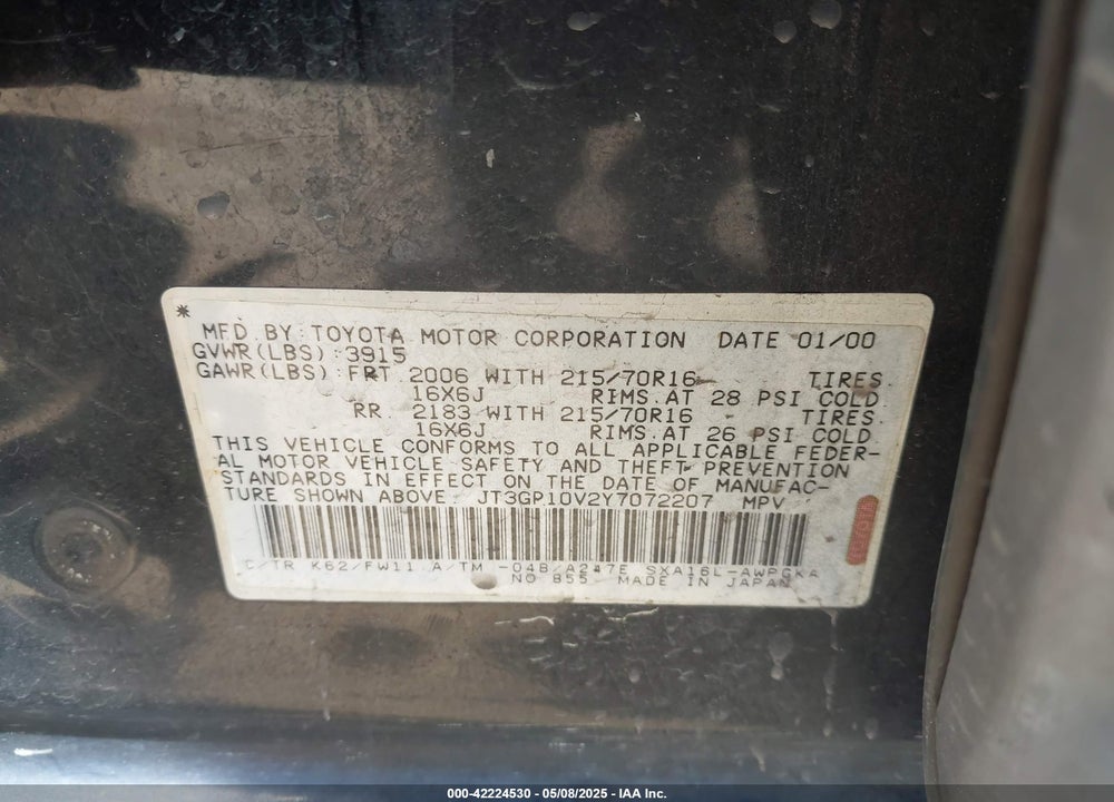 2000 TOYOTA RAV4 VIN: JT3GP10V2Y7072207