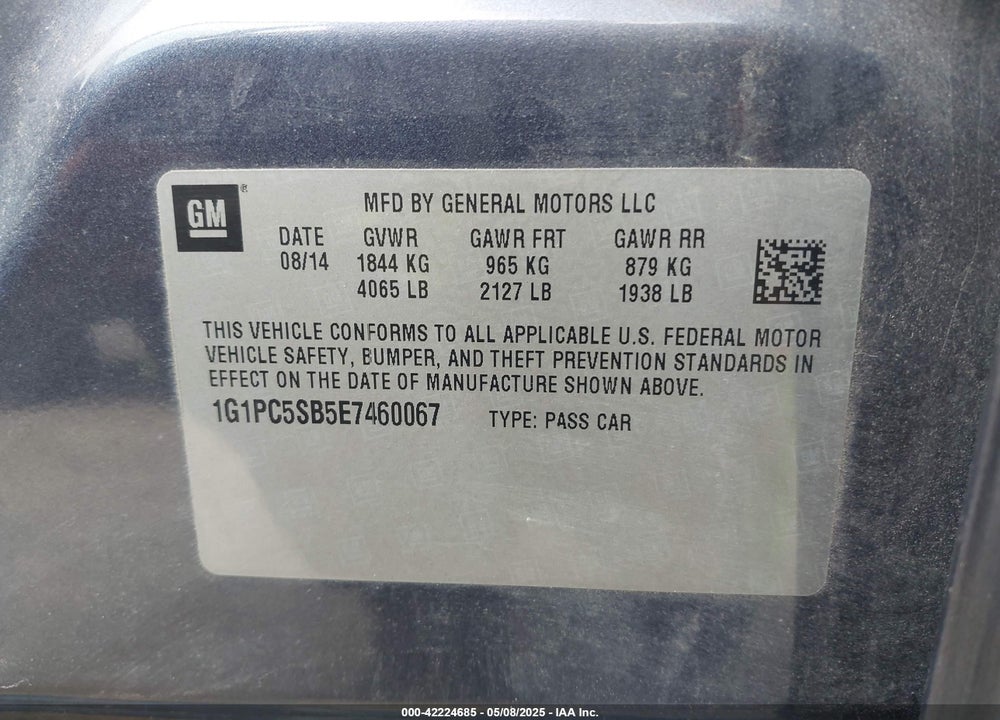 2014 CHEVROLET CRUZE VIN: 1G1PC5SB5E7460067