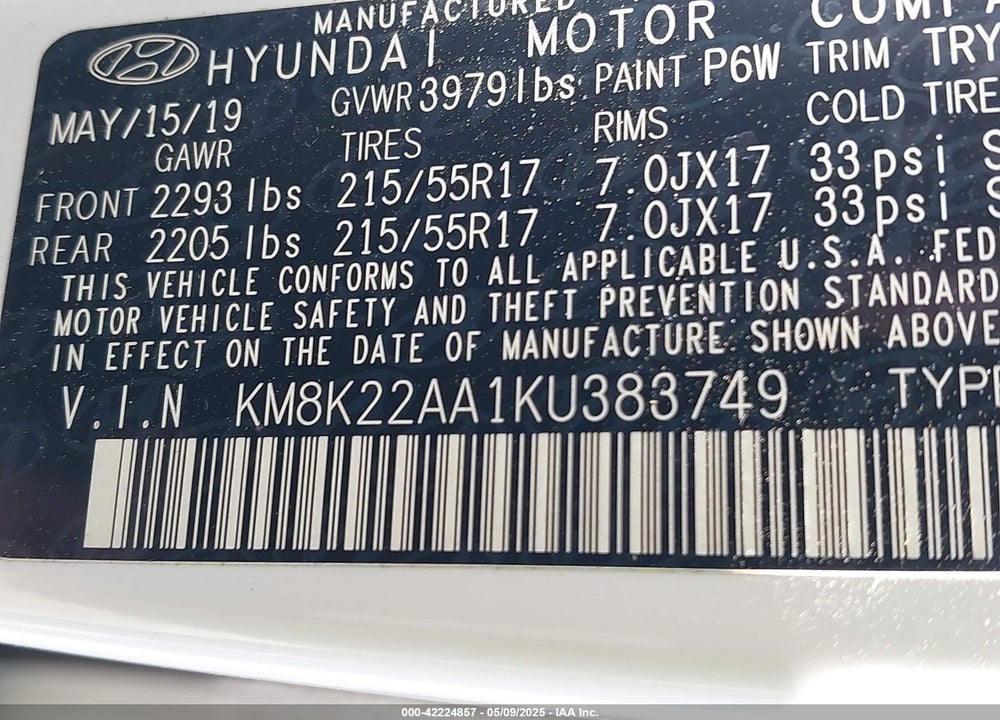 2019 HYUNDAI KONA SEL VIN: KM8K22AA1KU383749