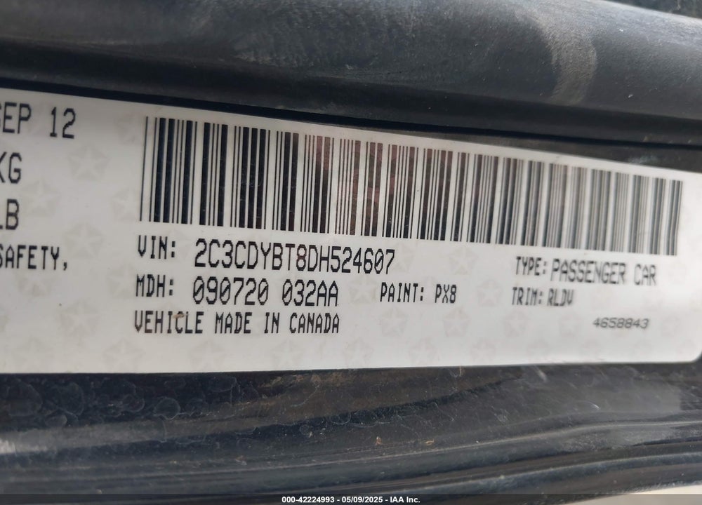 2013 DODGE CHALLENGER VIN: 2C3CDYBT8DH524607
