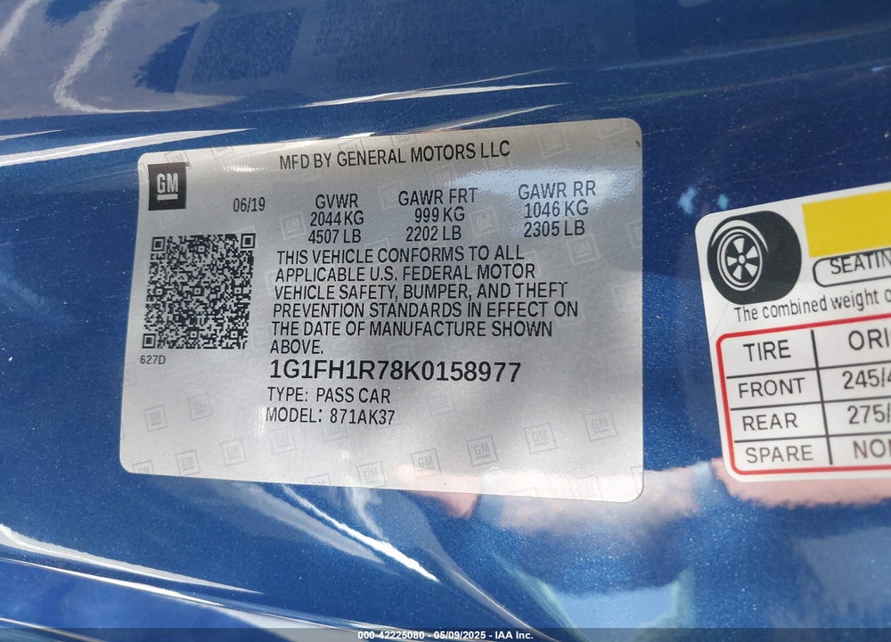 2019 CHEVROLET CAMARO 2SS VIN: 1G1FH1R78K0158977