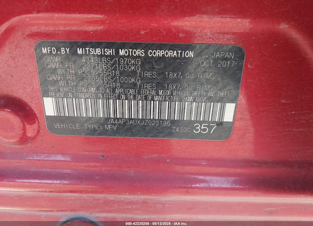 2018 MITSUBISHI OUTLANDER SPORT LE 2.0 VIN: JA4AP3AUXJZ023196