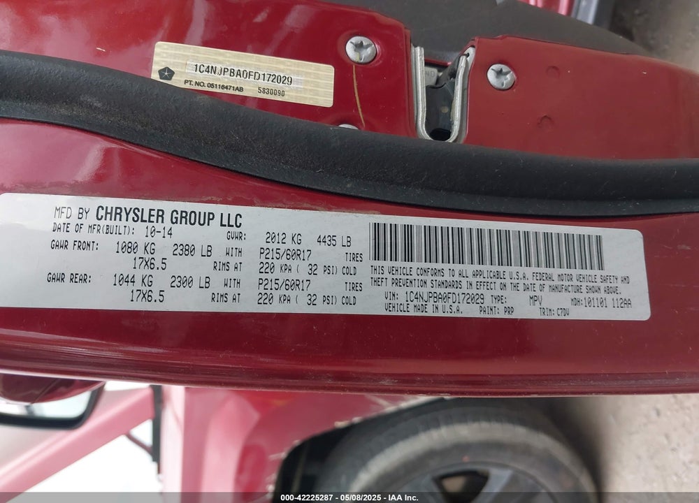 2015 JEEP PATRIOT VIN: 1C4NJPBA0FD172029