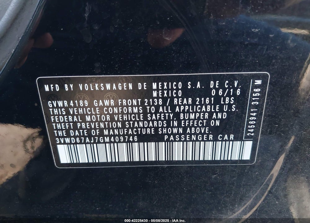 2016 VOLKSWAGEN JETTA 1.4T SE VIN: 3VWD67AJ7GM409746