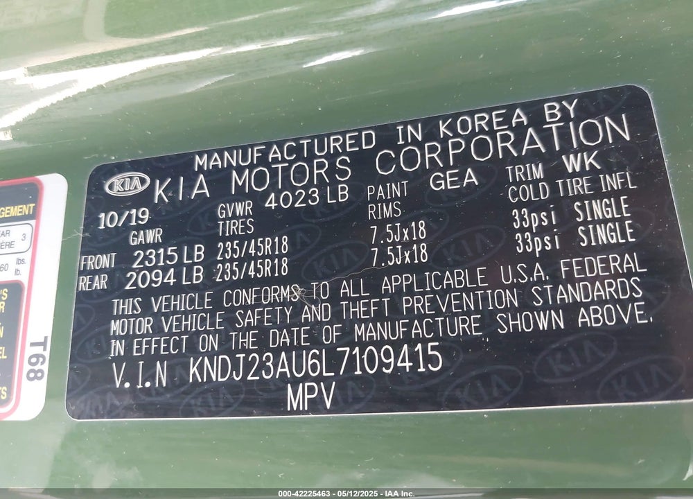 2020 KIA SOUL VIN: KNDJ23AU6L7109415