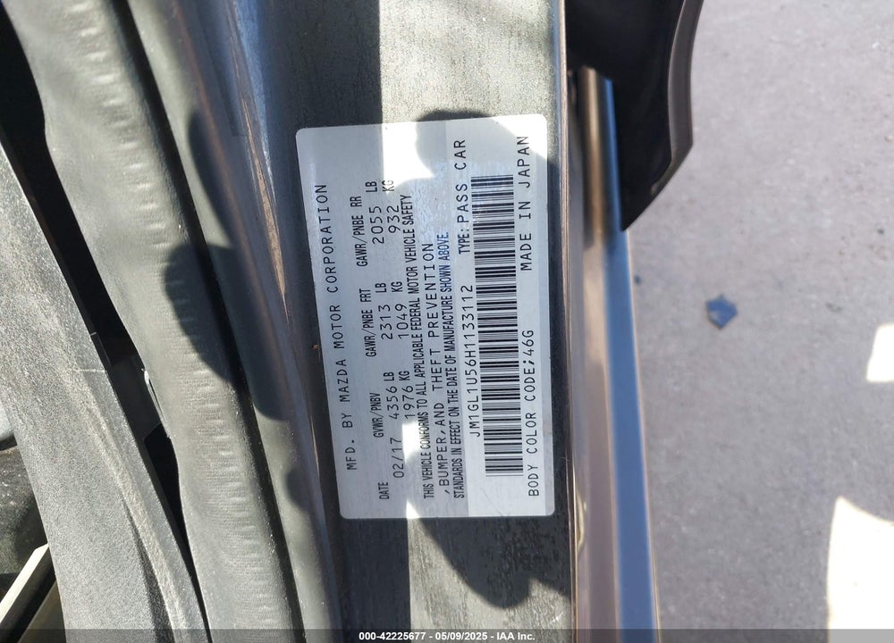 2017 MAZDA 6 VIN: JM1GL1U56H1133112