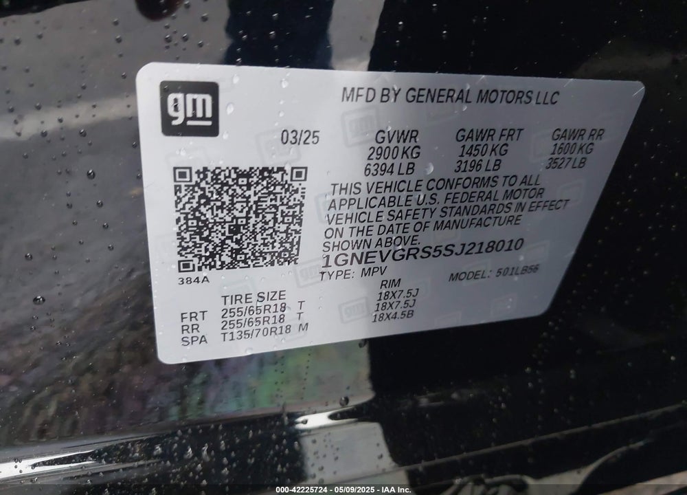 2025 CHEVROLET TRAVERSE AWD LT VIN: 1GNEVGRS5SJ218010