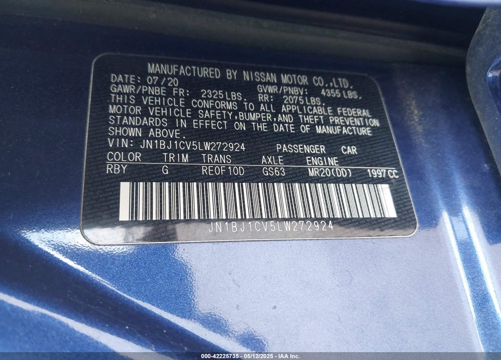 2020 NISSAN ROGUE SPORT VIN: JN1BJ1CV5LW272924
