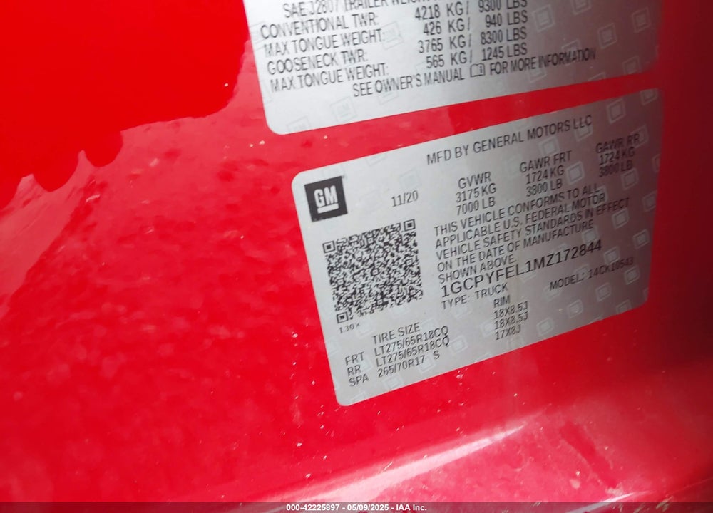 2021 CHEVROLET SILVERADO 1500 VIN: 1GCPYFEL1MZ172844