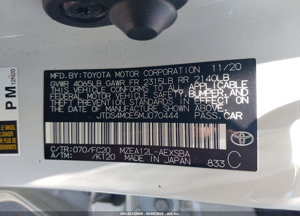 2021 TOYOTA COROLLA SE VIN: JTDS4MCE5MJ070444