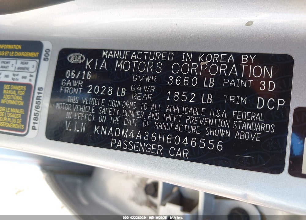 2017 KIA RIO VIN: KNADM4A36H6046556