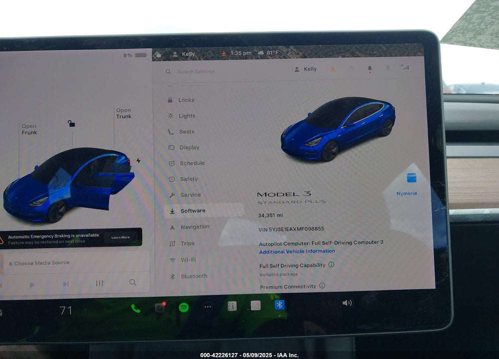 2021 TESLA MODEL 3 STANDARD RANGE PLUS REAR-WHEEL DRIVE VIN: 5YJ3E1EAXMF098855