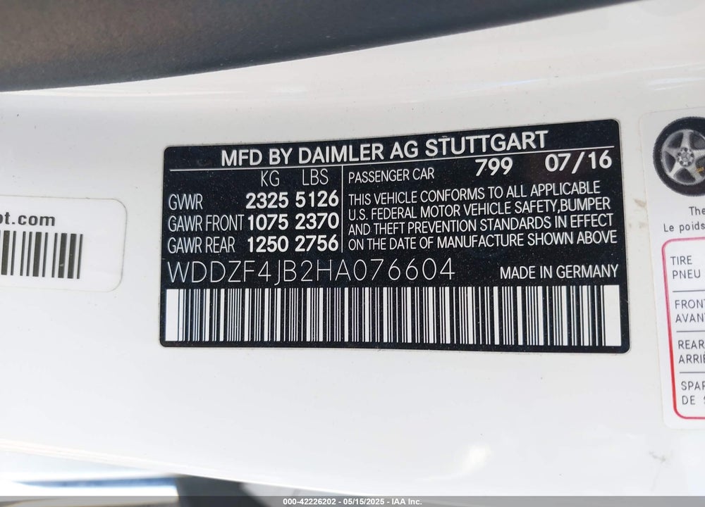2017 MERCEDES-BENZ E 300 VIN: WDDZF4JB2HA076604