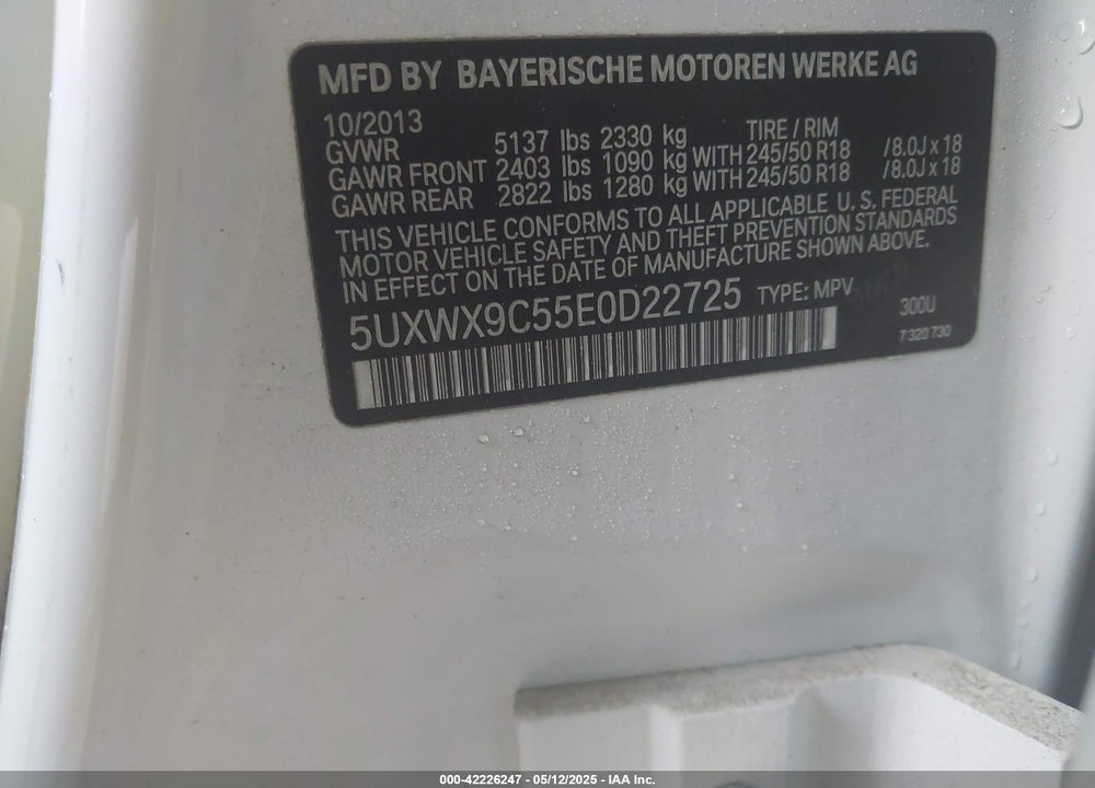 2014 BMW X3 XDRIVE28I VIN: 5UXWX9C55E0D22725
