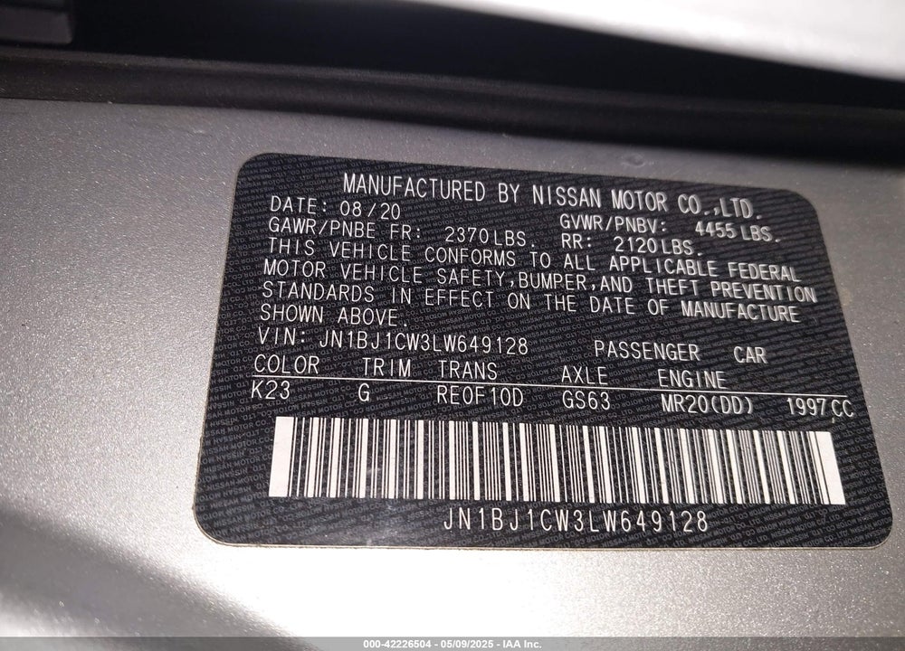 2020 NISSAN ROGUE SPORT VIN: JN1BJ1CW3LW649128