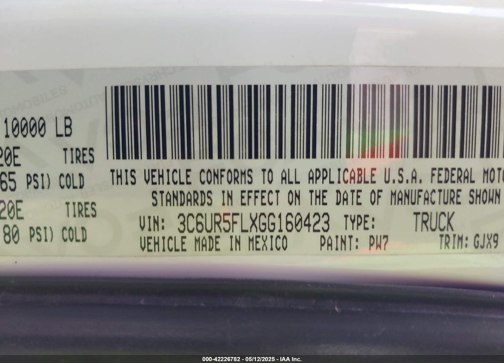 2016 RAM 2500 VIN: 3C6UR5FLXGG160423