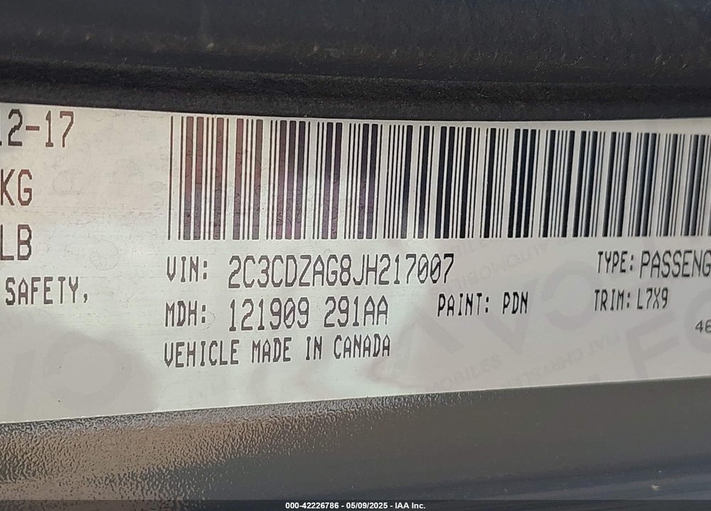 2018 DODGE CHALLENGER VIN: 2C3CDZAG8JH217007