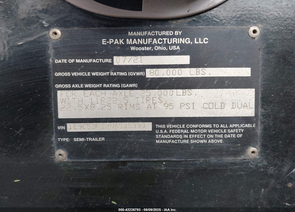 2022 TRAILER E-PAK DUMP SEMI VIN: 1E9E5DR2XNA505399