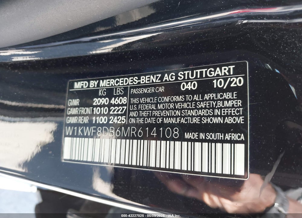 2021 MERCEDES-BENZ C 300 VIN: W1KWF8DB6MR614108