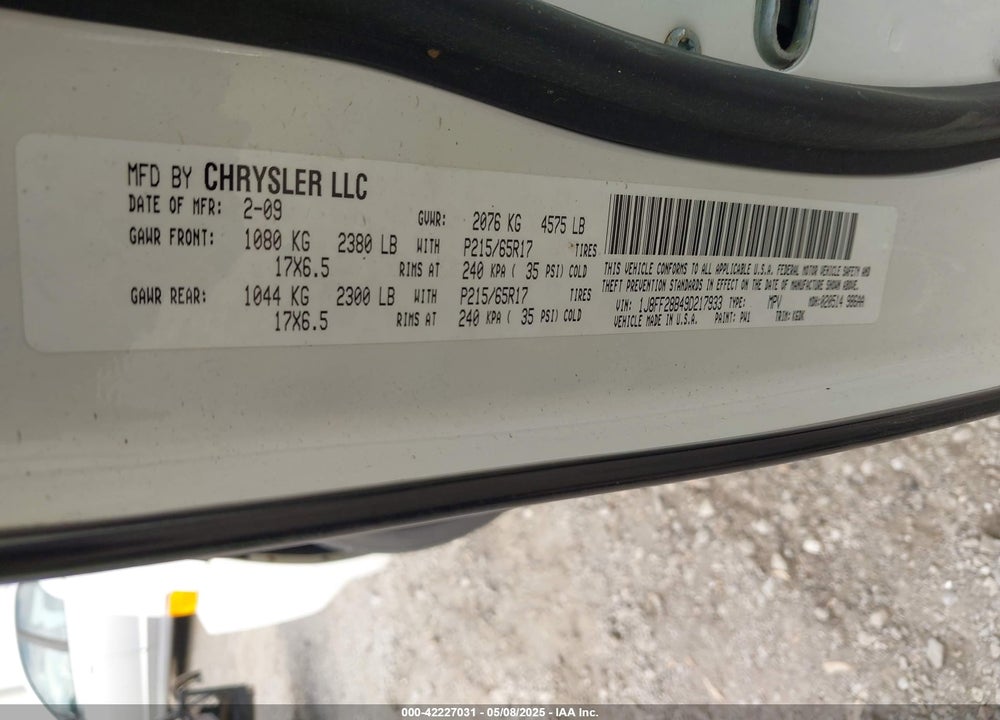 2009 JEEP PATRIOT SPORT VIN: 1J8FF28B49D217933