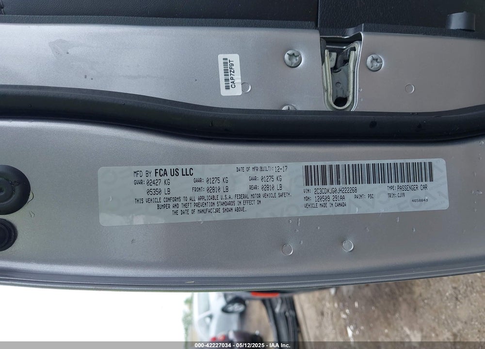 2018 DODGE CHARGER VIN: 2C3CDXJG0JH222268