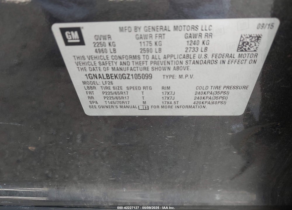 2016 CHEVROLET EQUINOX LS VIN: 1GNALBEK0GZ105099