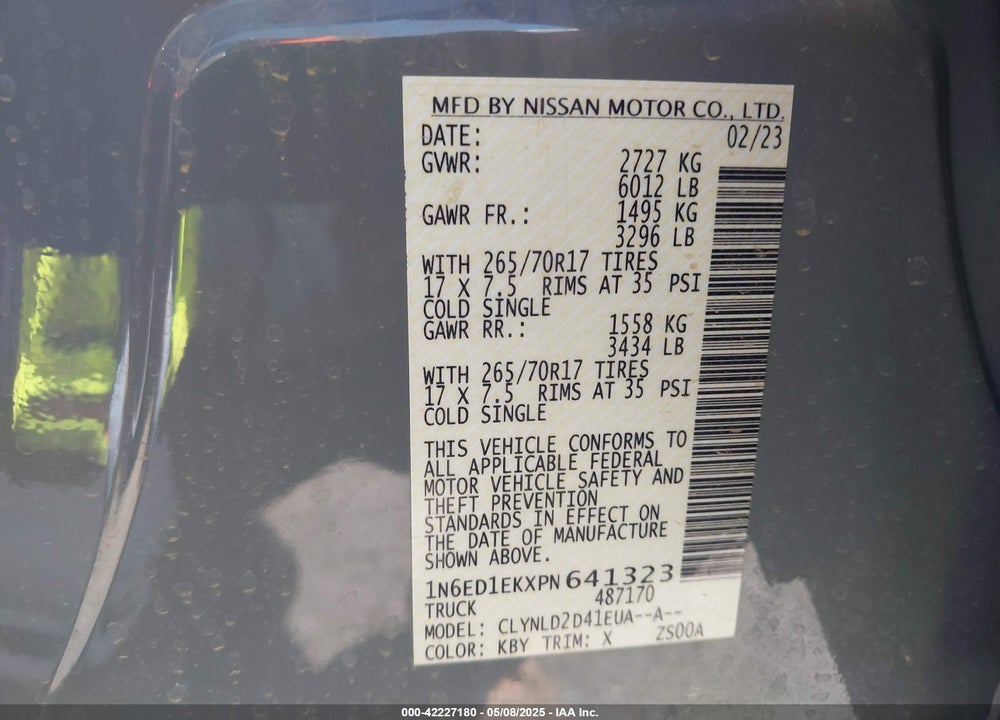 2023 NISSAN FRONTIER VIN: 1N6ED1EKXPN641323