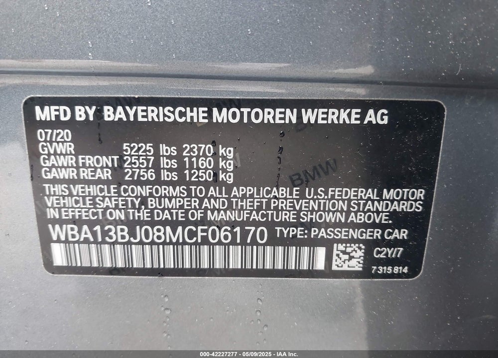 2021 BMW 530I VIN: WBA13BJ08MCF06170