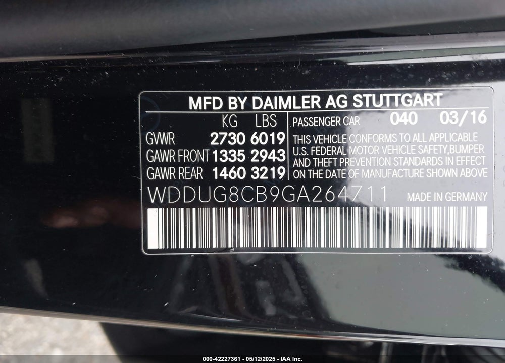 2016 MERCEDES-BENZ S 550 VIN: WDDUG8CB9GA264711