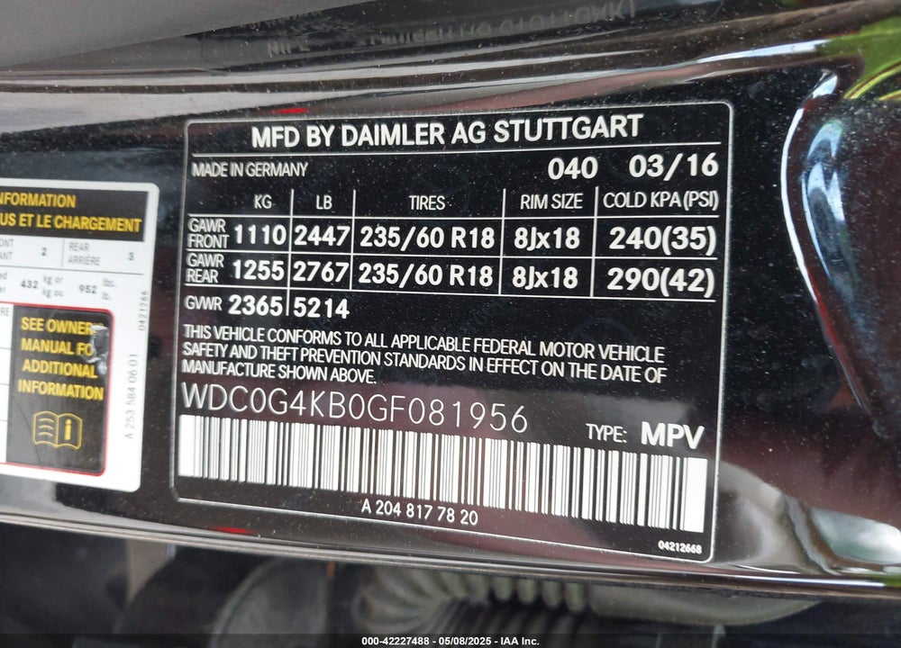 2016 MERCEDES-BENZ GLC 300 VIN: WDC0G4KB0GF081956