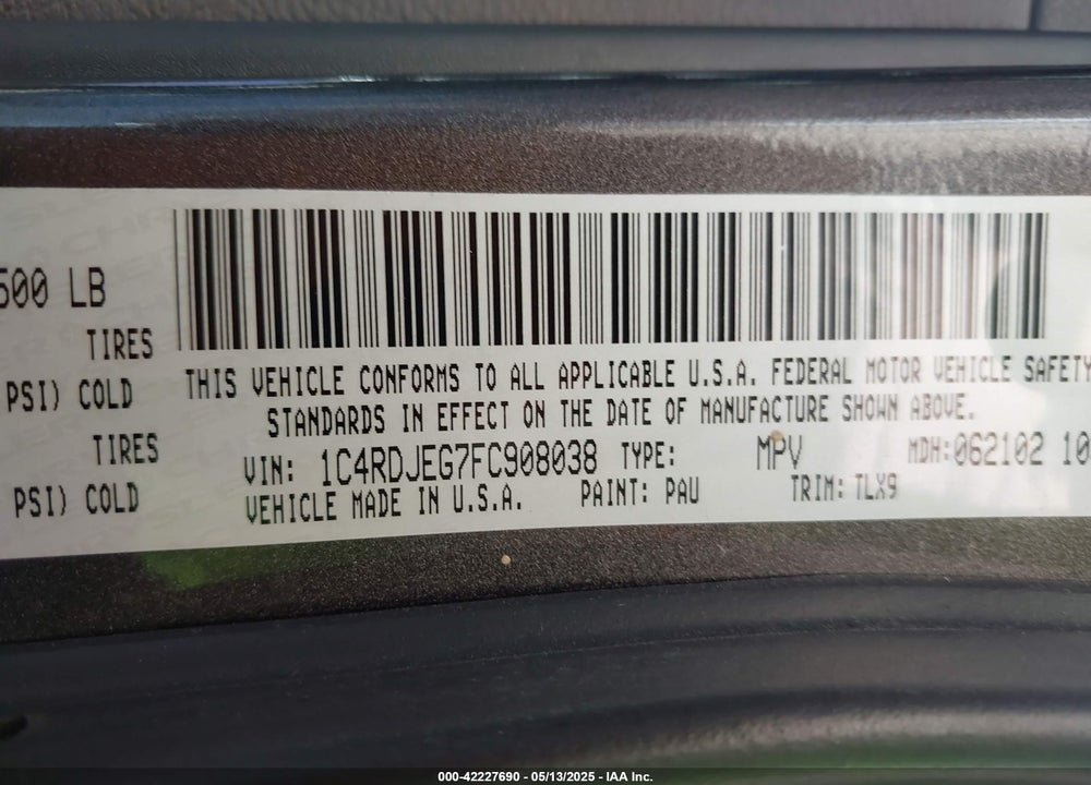 2015 DODGE DURANGO CITADEL VIN: 1C4RDJEG7FC908038