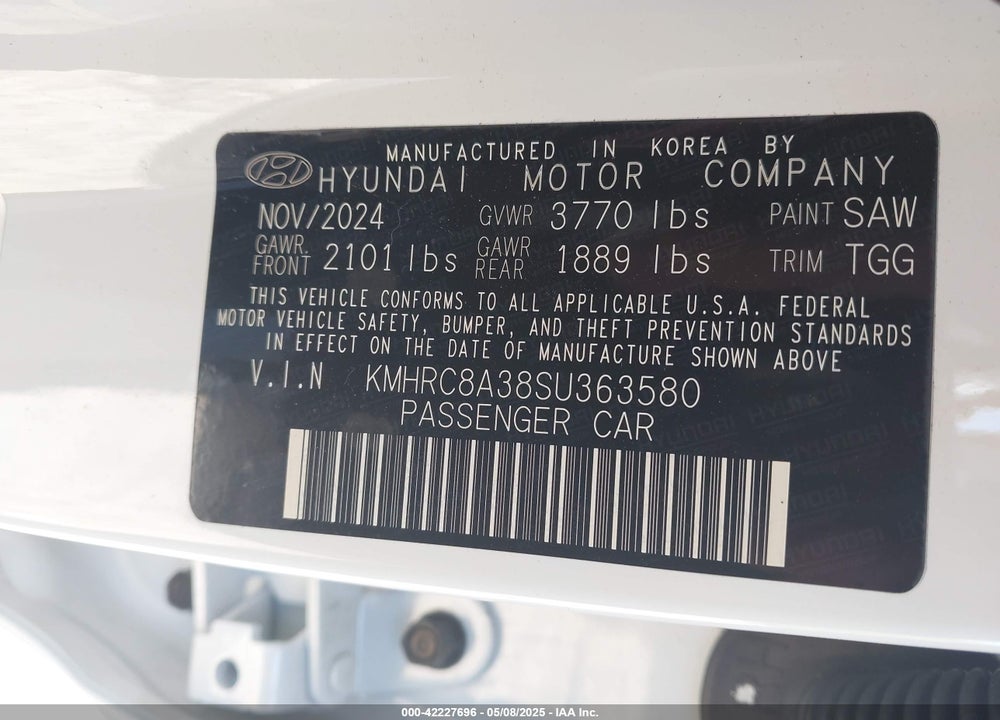 2025 HYUNDAI VENUE VIN: KMHRC8A38SU363580