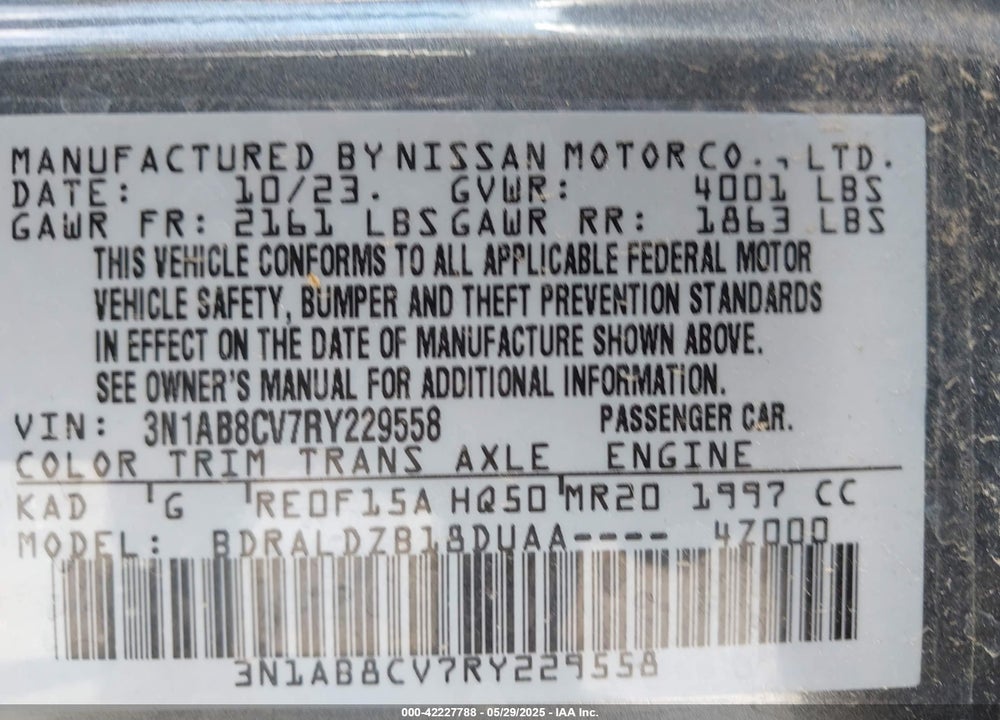 2024 NISSAN SENTRA VIN: 3N1AB8CV7RY229558