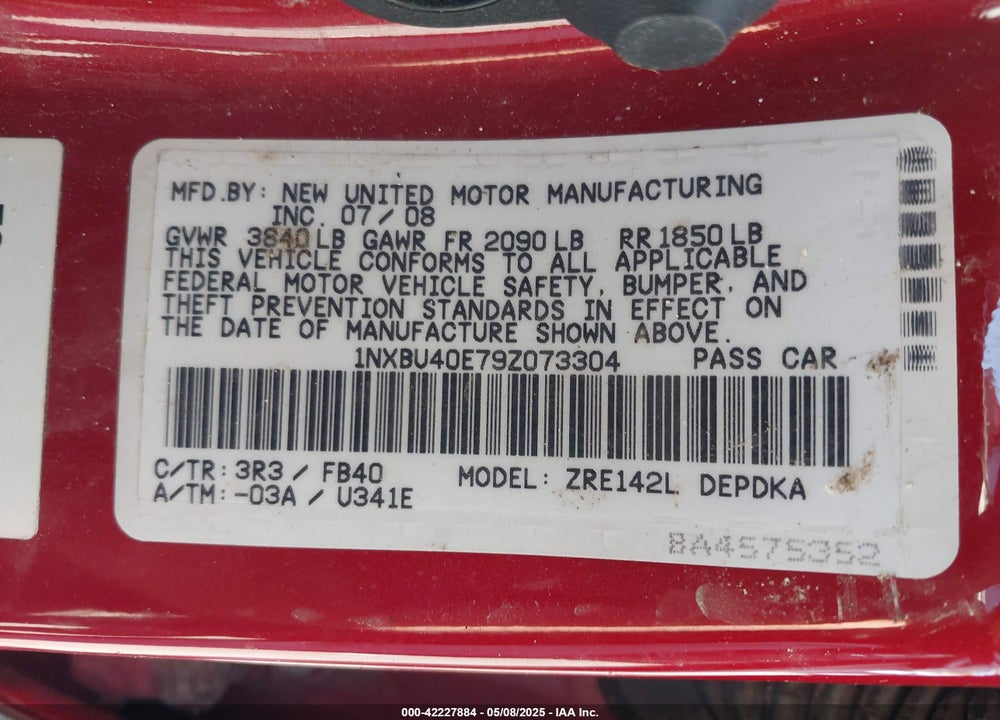 2009 TOYOTA COROLLA LE VIN: 1NXBU40E79Z073304