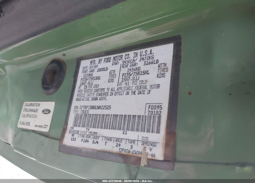 1990 FORD F150 VIN: 1FTDF15NXLNA22525