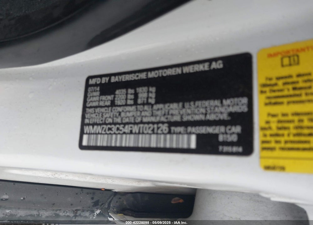 2015 MINI COUNTRYMAN COOPER S VIN: WMWZC3C54FWT02126